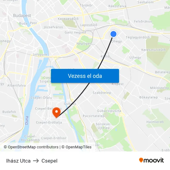 Ihász Utca to Csepel map