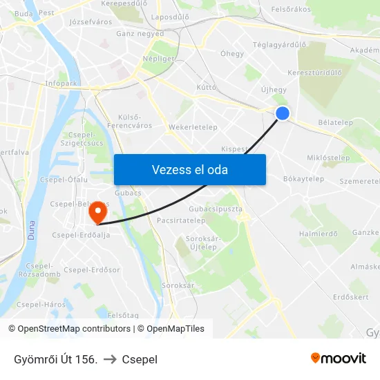 Gyömrői Út 156. to Csepel map