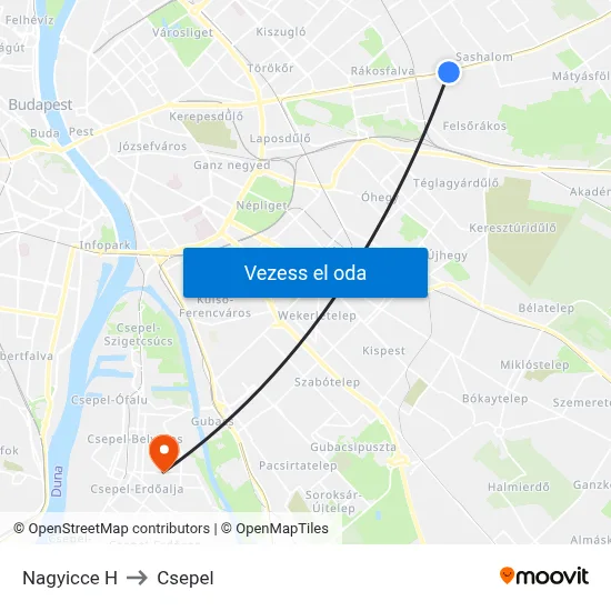 Nagyicce H to Csepel map