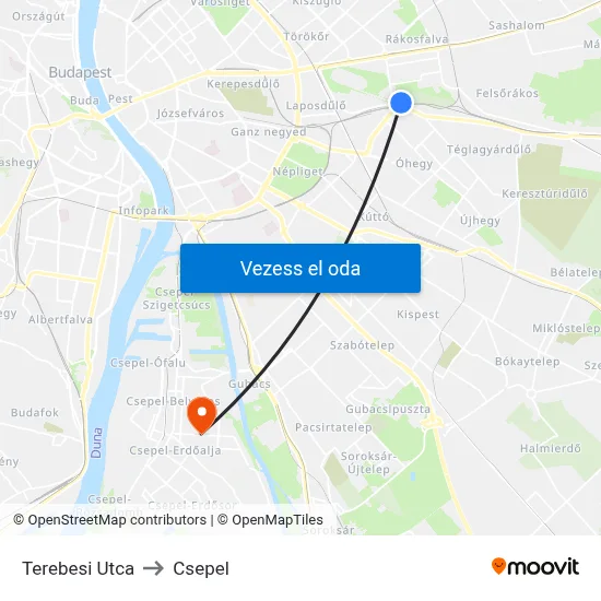 Terebesi Utca to Csepel map