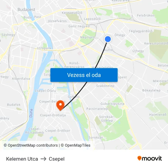 Kelemen Utca to Csepel map