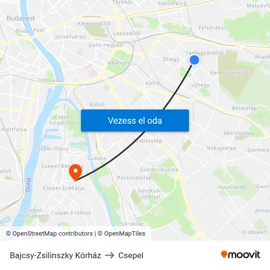 Bajcsy-Zsilinszky Kórház to Csepel map