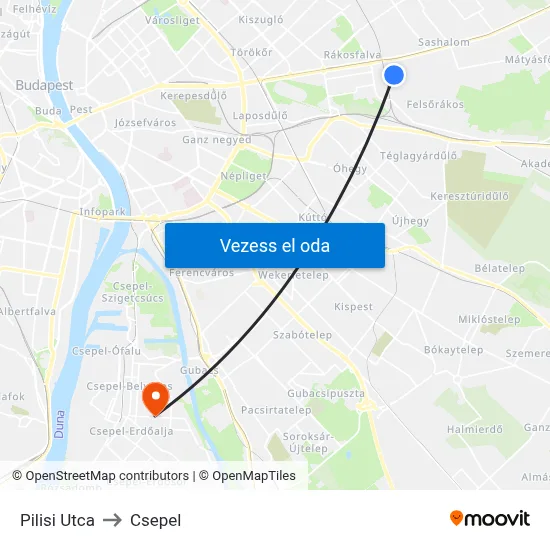 Pilisi Utca to Csepel map