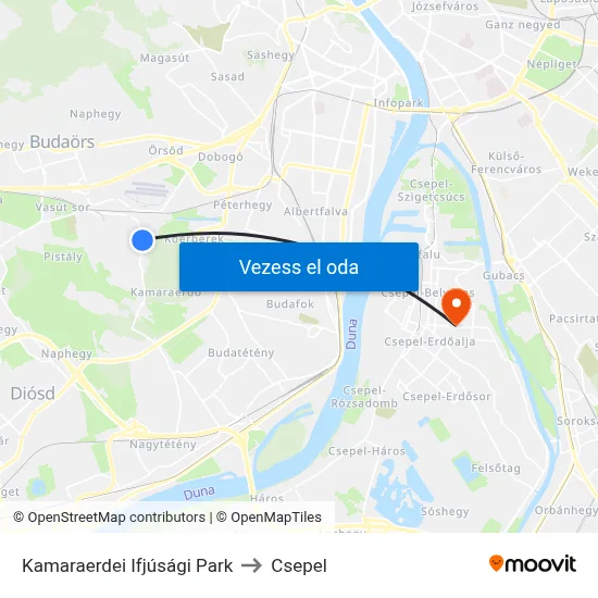 Kamaraerdei Ifjúsági Park to Csepel map