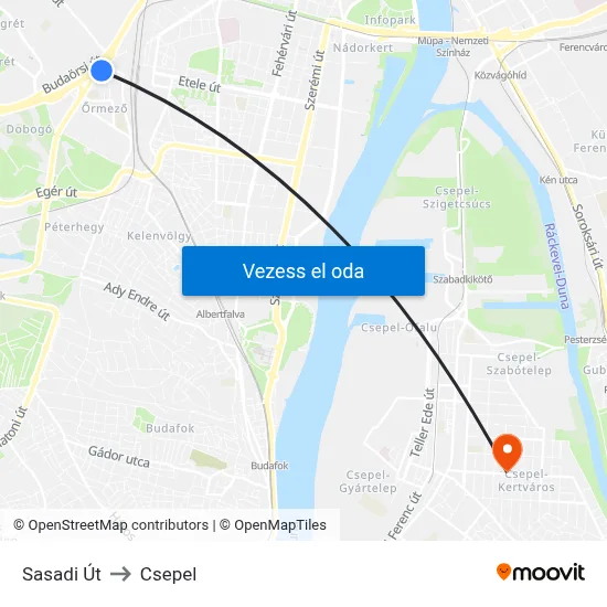 Sasadi Út to Csepel map