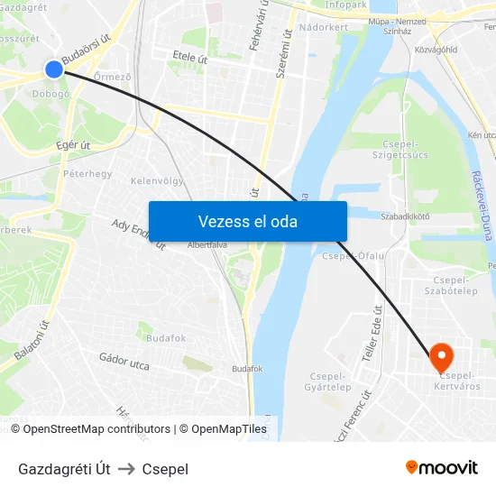 Gazdagréti Út to Csepel map