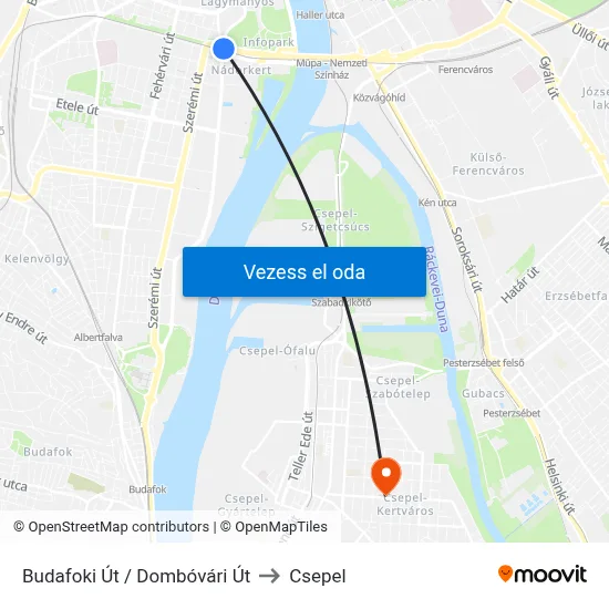 Budafoki Út / Dombóvári Út to Csepel map