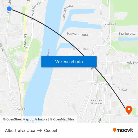 Albertfalva Utca to Csepel map
