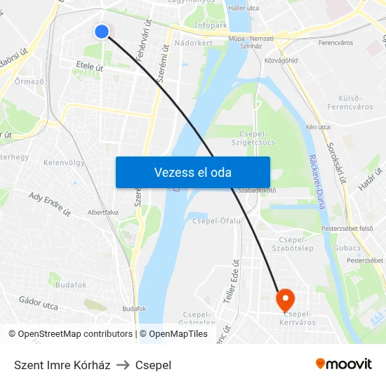 Szent Imre Kórház to Csepel map