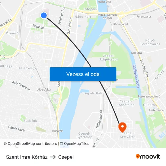 Szent Imre Kórház to Csepel map