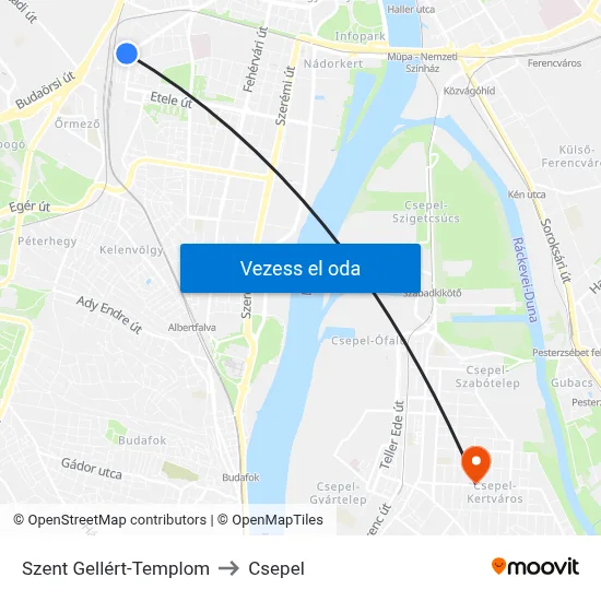 Szent Gellért-Templom to Csepel map