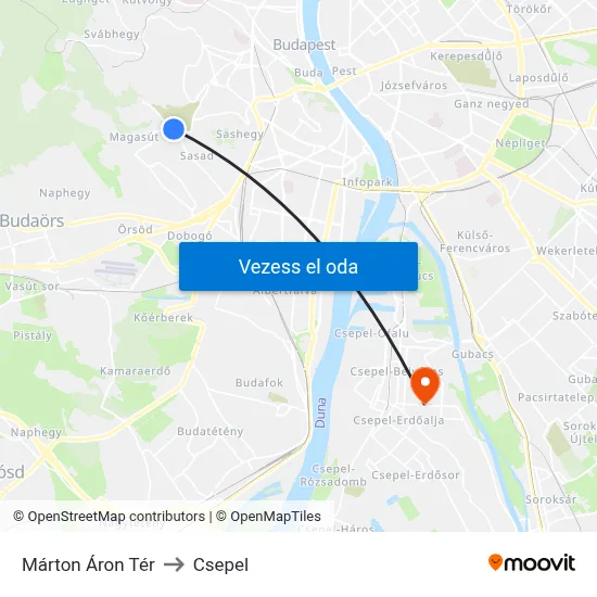Márton Áron Tér to Csepel map