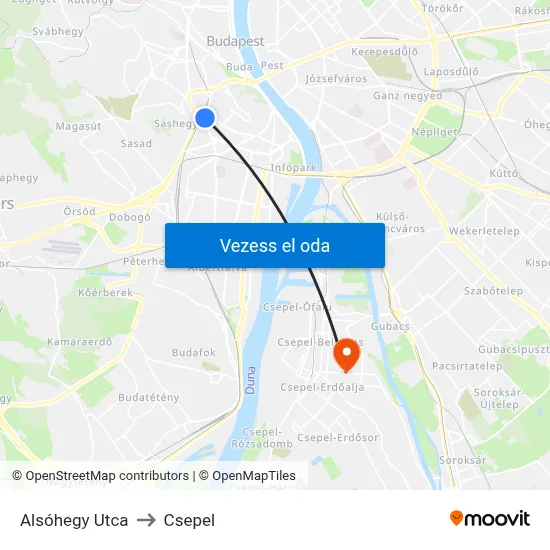 Alsóhegy Utca to Csepel map