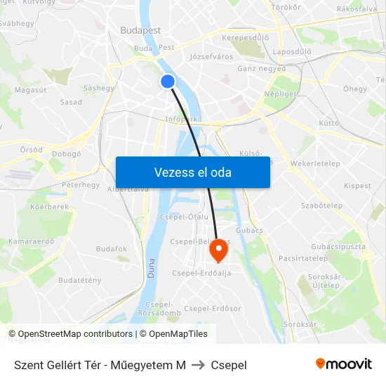 Szent Gellért Tér - Műegyetem M to Csepel map