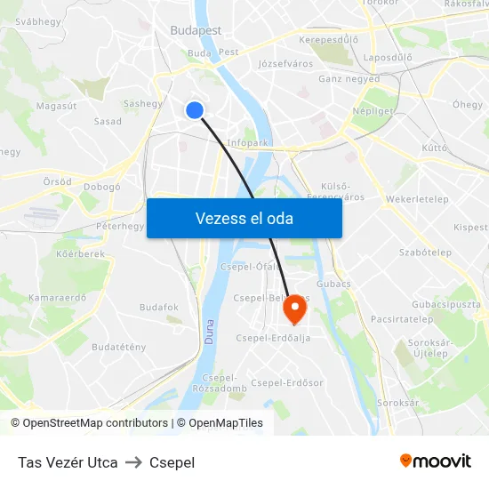 Tas Vezér Utca to Csepel map