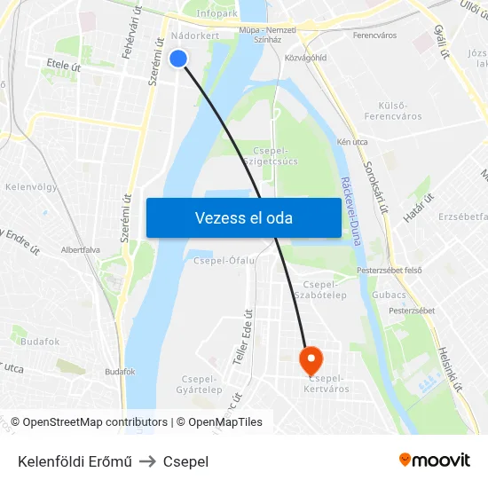 Kelenföldi Erőmű to Csepel map