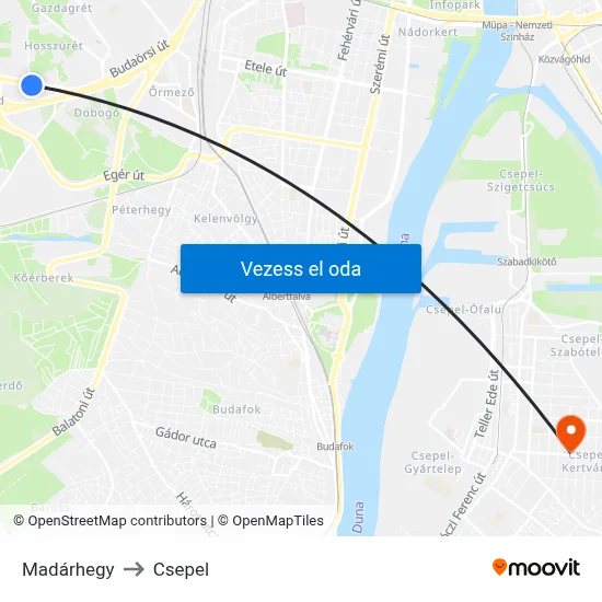 Madárhegy to Csepel map