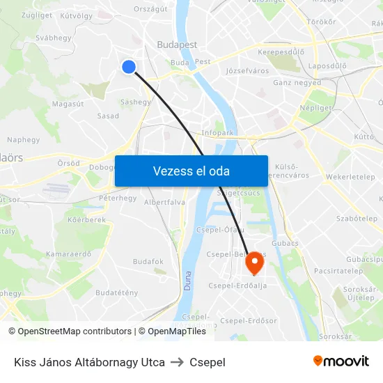 Kiss János Altábornagy Utca to Csepel map