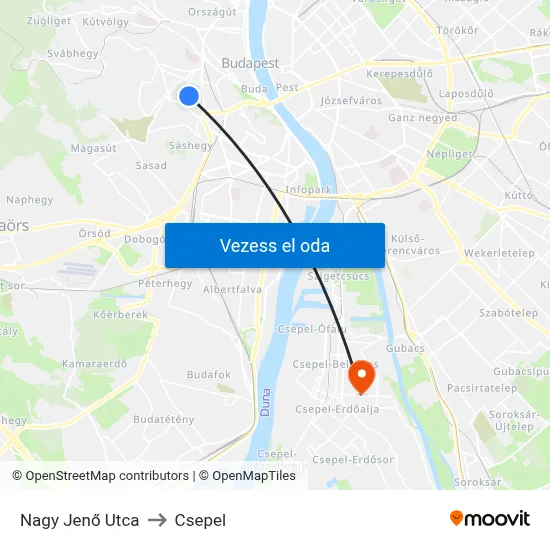 Nagy Jenő Utca to Csepel map