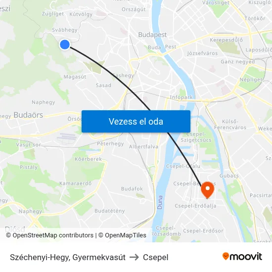 Széchenyi-Hegy, Gyermekvasút to Csepel map