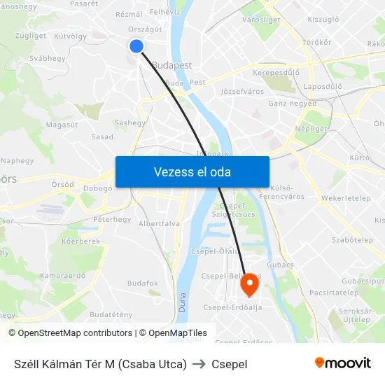 Széll Kálmán Tér M (Csaba Utca) to Csepel map