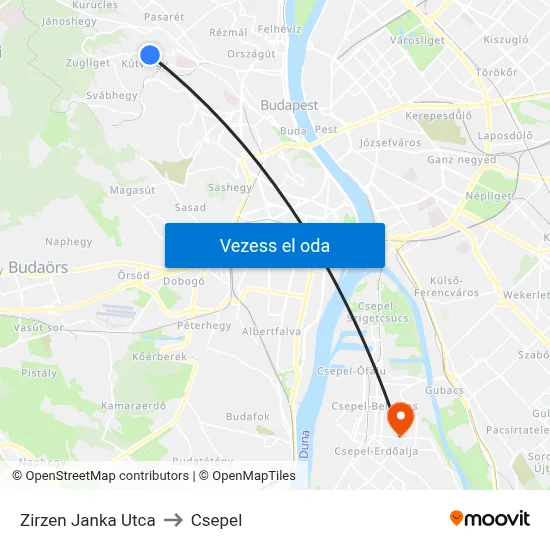 Zirzen Janka Utca to Csepel map
