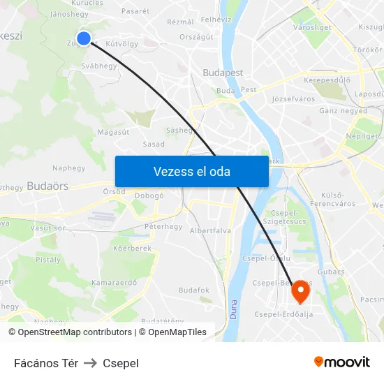 Fácános Tér to Csepel map