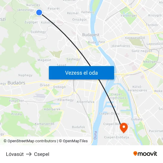 Lóvasút to Csepel map
