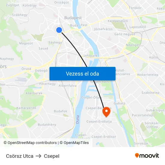 Csörsz Utca to Csepel map