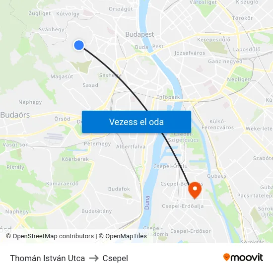 Thomán István Utca to Csepel map
