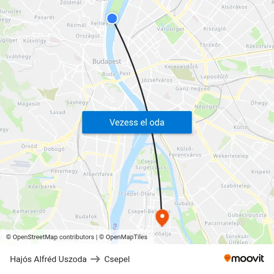 Hajós Alfréd Uszoda to Csepel map