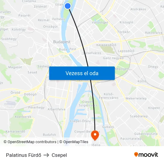 Palatinus Fürdő to Csepel map