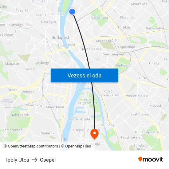 Ipoly Utca to Csepel map