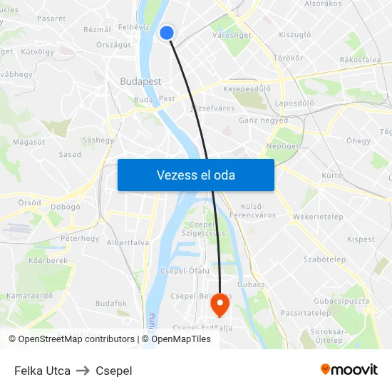 Felka Utca to Csepel map
