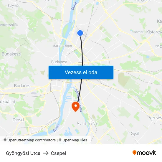 Gyöngyösi Utca to Csepel map