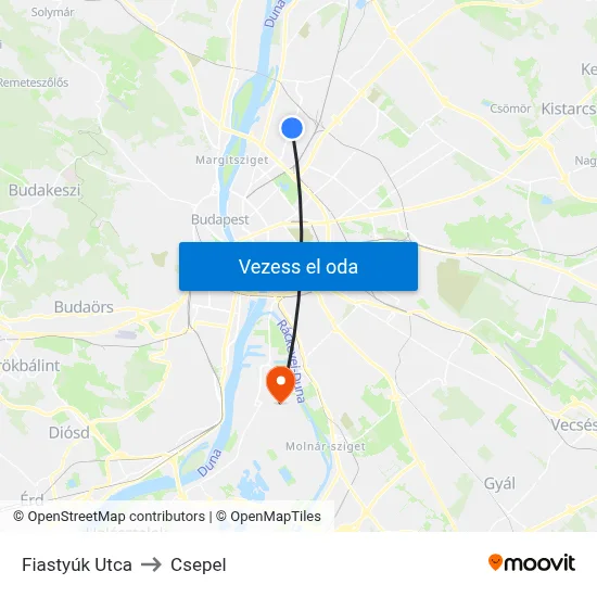 Fiastyúk Utca to Csepel map