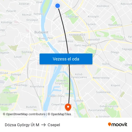 Dózsa György Út M to Csepel map