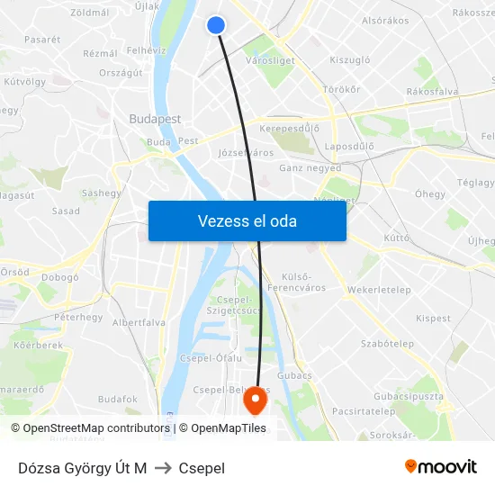 Dózsa György Út M to Csepel map