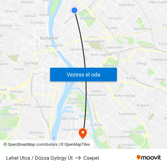 Lehel Utca / Dózsa György Út to Csepel map