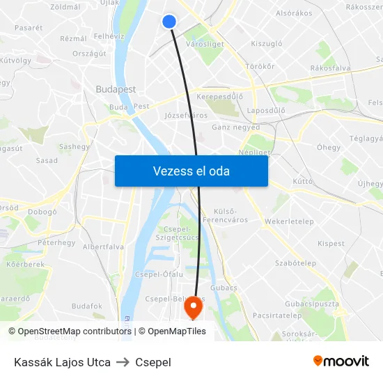 Kassák Lajos Utca to Csepel map