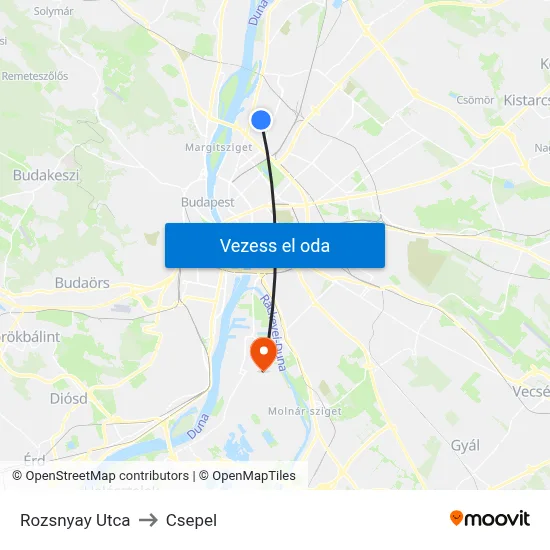 Rozsnyay Utca to Csepel map