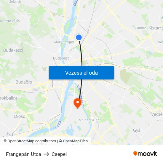 Frangepán Utca to Csepel map