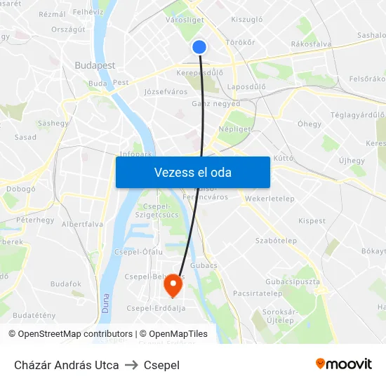 Cházár András Utca to Csepel map