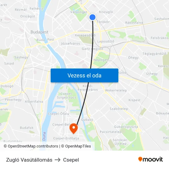 Zugló Vasútállomás to Csepel map