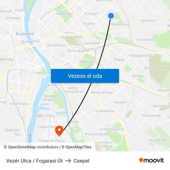 Vezér Utca / Fogarasi Út to Csepel map