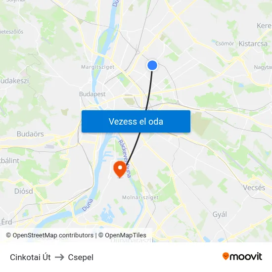 Cinkotai Út to Csepel map