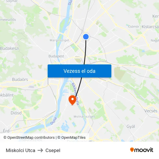 Miskolci Utca to Csepel map