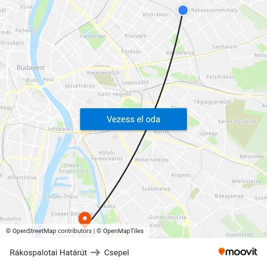 Rákospalotai Határút to Csepel map
