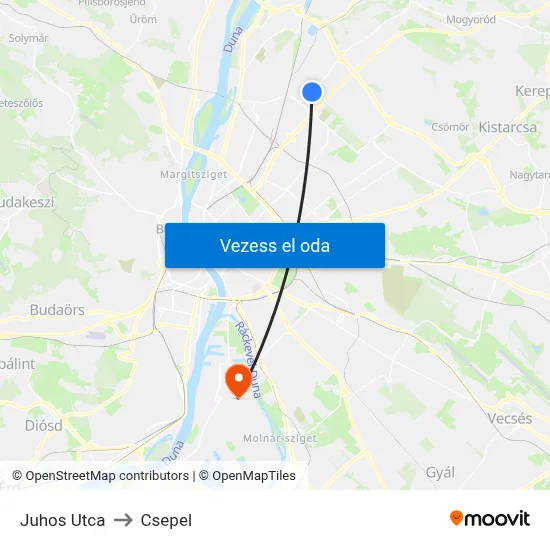 Juhos Utca to Csepel map