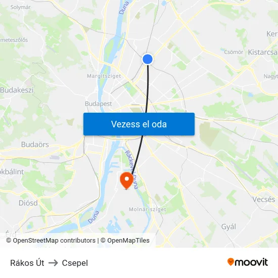 Rákos Út to Csepel map